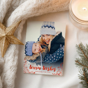 Warme Wünsche Laub Rot Schrift Foto Weihnachten Postkarte