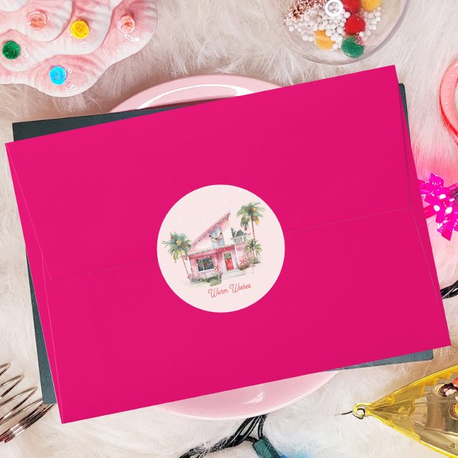 Warme Wünsche Mittelalter Modernes Haus Pink Weihn Runder Aufkleber (Von Creator hochgeladen)