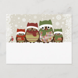 Warme Wünsche Owl Family Postcard Feiertagspostkarte