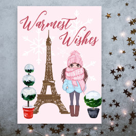 Warme Wünsche Paris Eiffel Tower Pink Weihnachten