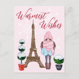 Warme Wünsche Paris Eiffel Tower Pink Weihnachten Postkarte