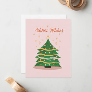 Warme Wünsche Pastel Pink Retro Weihnachtsbaum Hol Mitteilungskarte