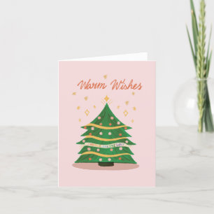 Warme Wünsche Pastellrosa Retro-Weihnachtsbaum Feiertagskarte