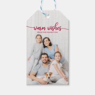 Warme Wünsche Red Script Custom Foto Weihnachten Geschenkanhänger