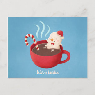 Warme Wünsche Schneemann in Kakao-Tasse Pun Postka Postkarte