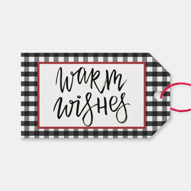 Warme Wünsche Schwarz-Weiß Buffalo Karierte Gesche Geschenkanhänger (Vorderseite (Horizontal))