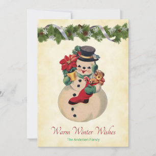 Warme Wünsche - Vintage Snowman Flat Holiday Card Feiertagskarte