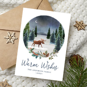 Warme Wünsche Waldlandschaft Elch Winterlandschaft Feiertagskarte