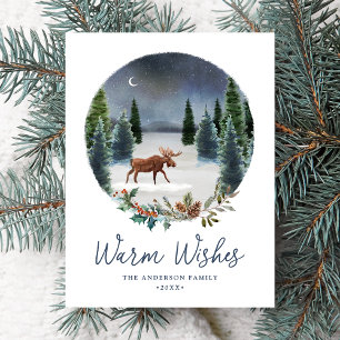 Warme Wünsche Waldlandschaft Elch Winterlandschaft Feiertagspostkarte