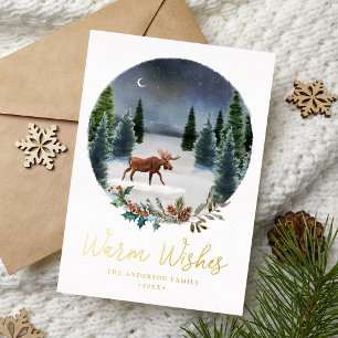 Warme Wünsche Waldlandschaft Elch Winterlandschaft Folien Feiertagskarte