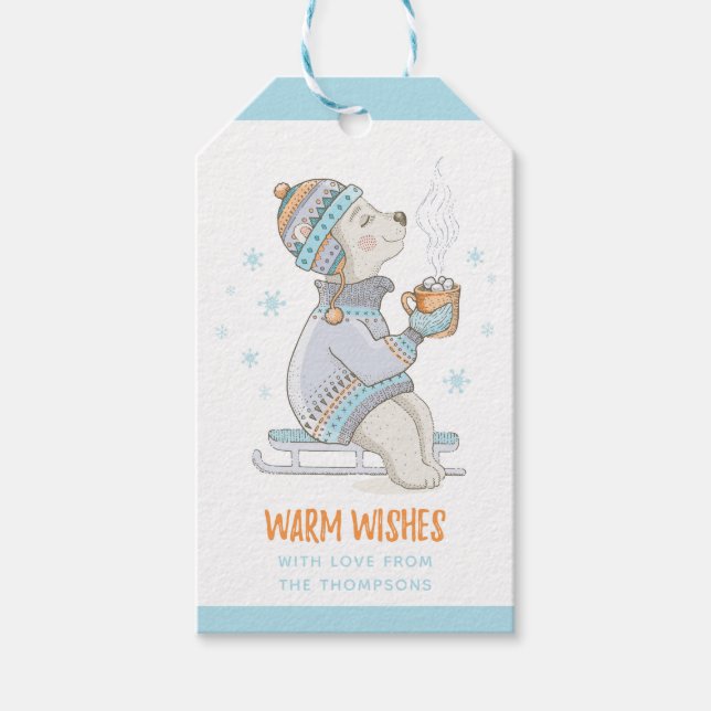 Warme Wünsche Winter Kakao Schlitten Hund Personal Geschenkanhänger (Vorderseite)