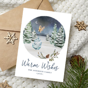 Warme Wünsche Woodland Eule Winterlandschaft Nicht Feiertagskarte