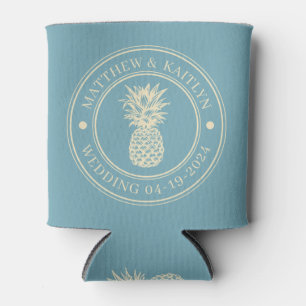 Warmer Aqua Nachmittag Ananas Hochzeitswappen & Na Dosenkühler