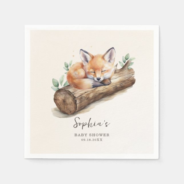 Warmer Beige Wald Fuchs Baby Shower Papier Serviette (Vorderseite)