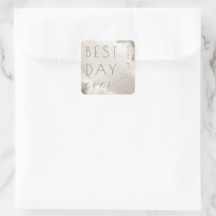Warmer Beige-Wasserfarbe-Hochzeitsaufkleber Quadratischer Aufkleber