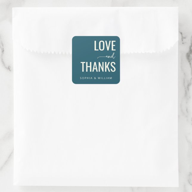 Warmer Blaugrüner Typografischer Dank Quadratischer Aufkleber (Tasche)