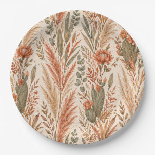 Warmer Boho-Botanischer Terrakotta-Wüstenblumen Pappteller