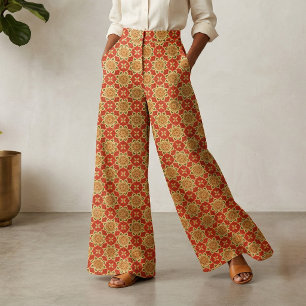 Warmer Boho Rot Orange Gelb Geometrisch Blumig Stoff