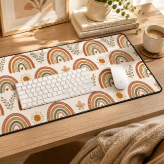 Warmer Boho-Wasserfarben-Regenbogen Schreibtischunterlage