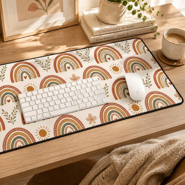 Warmer Boho-Wasserfarben-Regenbogen Schreibtischunterlage (Boho Rainbow Desk Mat
)