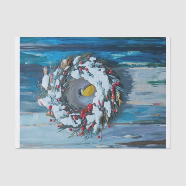 Warmer Empfang, Winter Kranz und Vogel Seidenpapier (Vorderseite)