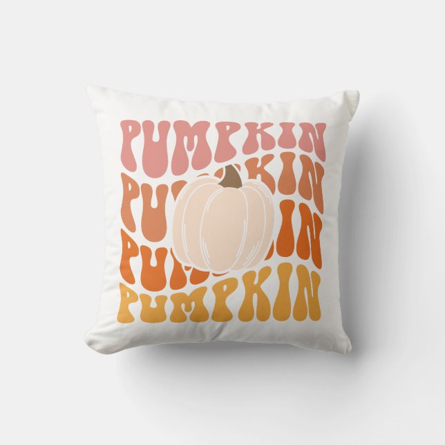 Warmer farbiger Fall Retro Pumpkin-Text Kissen (Vorderseite)
