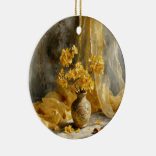 Warmer gelber Blumenstrauß Stillleben Beibehaltung Keramik Ornament