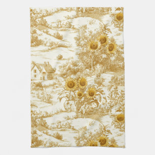 Warmer Goldener Landhaus-Sonnenblumen-Toile-Muster Geschirrtuch