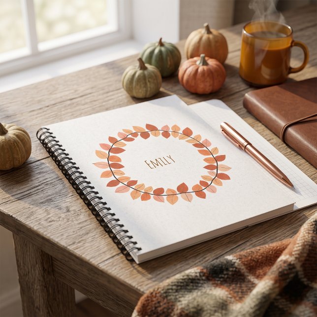 Warmer Herbst-Blatt-Kranz-Name-Design Notizblock (Warm Autumn Leaf Wreath Name Design Notebook
)