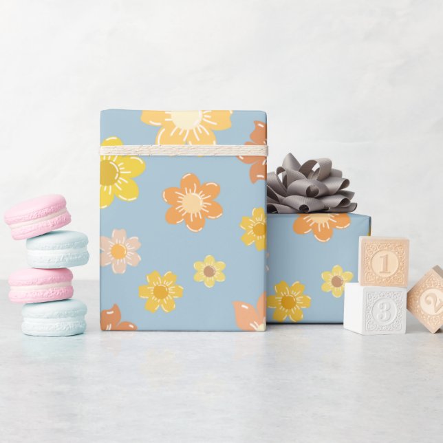 Warmer Herbst Goldene Blume Nahtloser Erntedank Geschenkpapier (Babyparty)