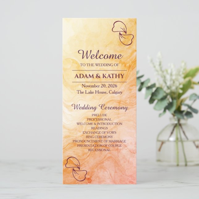 Warmer Herbst-Marmor-Hochzeitsprogramm Programm (Stehend Vorderseite)