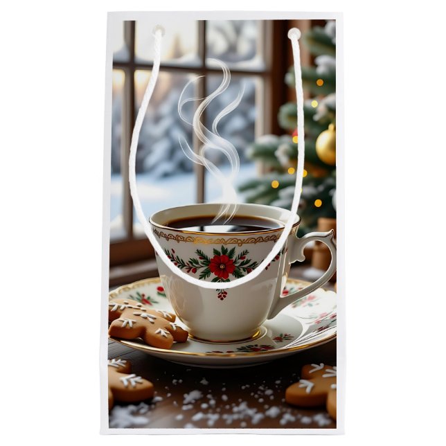 Warmer Kaffee und Lebkuchen Weihnachten Kleine Geschenktüte (Vorderseite)