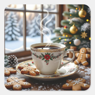 Warmer Kaffee und Lebkuchen Weihnachten Quadratischer Aufkleber