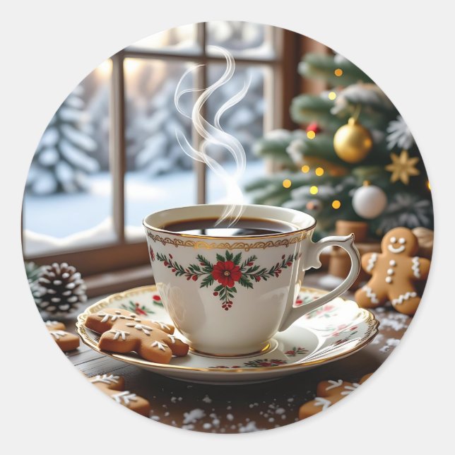 Warmer Kaffee und Lebkuchen Weihnachten Runder Aufkleber (Vorderseite)