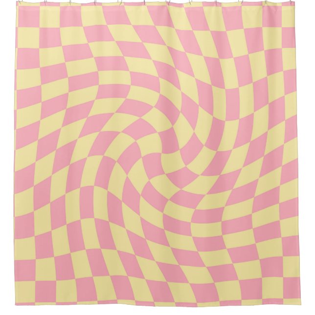 Warmer Karo Retro Checkerboard Pink Peach Dorm Duschvorhang (Vorderseite)