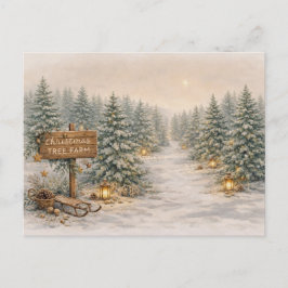 Warmer neutral Wasserfarbe Weihnachtsbaumplantage Feiertagspostkarte