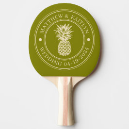 Warmer Oliven-Pineapple-Hochzeitswappen & Name Tischtennis Schläger