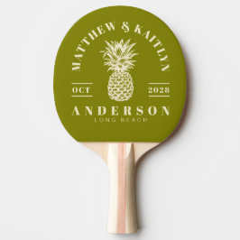Warmer Oliven-Tropischer-Ananas-Hochzeitswappen Tischtennis Schläger