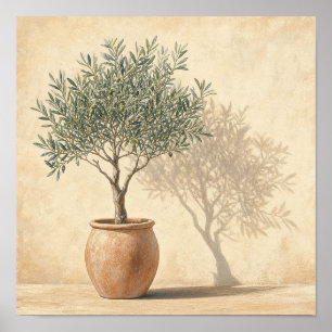 Warmer Olivenbaum in einem Topf Botanisches quadra Poster