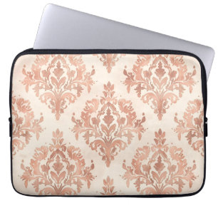 Warmer Pfirsich-Damask Wasserfarbe Ornamental Must Laptopschutzhülle