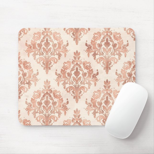 Warmer Pfirsich-Damask Wasserfarbe Ornamental Must Mousepad (Mit Mouse)