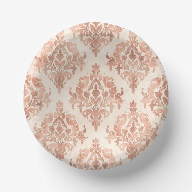 Warmer Pfirsich-Damask Wasserfarbe Ornamental Must Pappteller (Vorderseite)