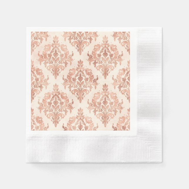 Warmer Pfirsich-Damask Wasserfarbe Ornamental Must Serviette (Vorderseite)