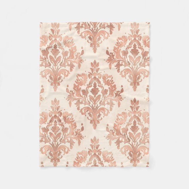 Warmer Pfirsich-Damask-Wasserfarben-Ornamentmuster Fleecedecke (Vorderseite)