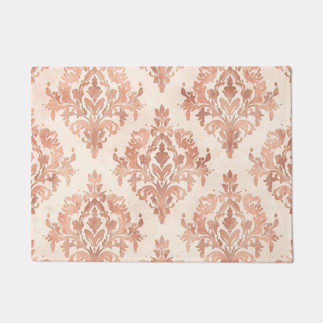 Warmer Pfirsich-Damask-Wasserfarben-Ornamentmuster Fußmatte (Vorderseite)