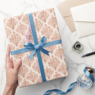 Warmer Pfirsich-Damask-Wasserfarben-Ornamentmuster Geschenkpapier