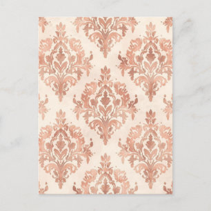 Warmer Pfirsich-Damask-Wasserfarben-Ornamentmuster Postkarte