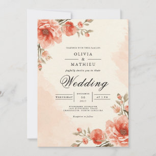 Warmer Pfirsichblütenrahmen-Hochzeit Einladung