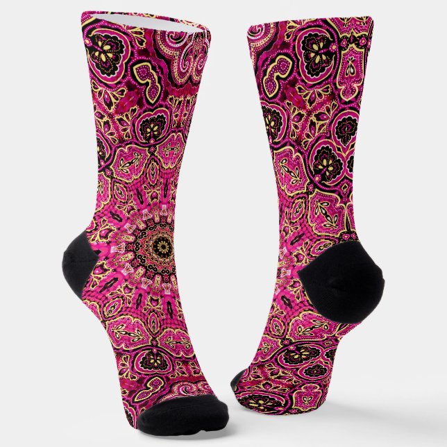 Warmer rosa Mandala geometrisches Design Socken (Gewinkelt)
