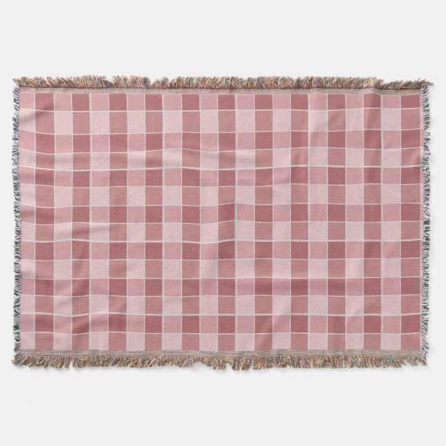 Warmer Rosé-Schachbrettmuster Soft Pink & Terrakot Decke (Vorderseite)